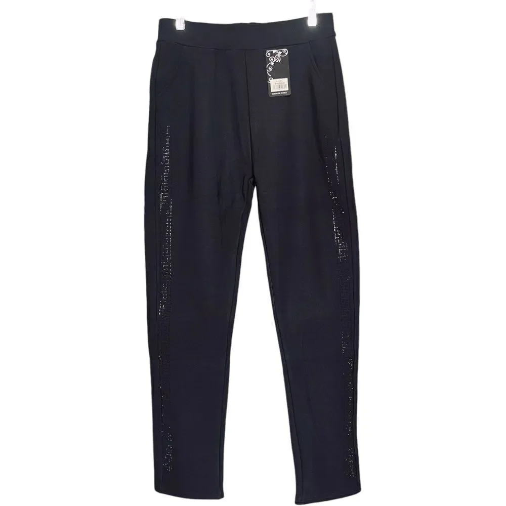 Elegant Black Embellished Winter Straight Pants - Picture 3 of 12